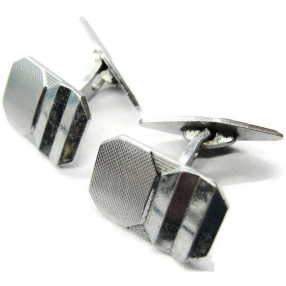 Silver-Tone Cufflinks Tux Shirt Dress Suit Vintage - Picture 1 of 4